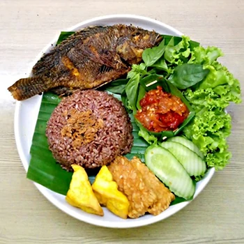 NASI IKAN GORENG BERAS MERAH